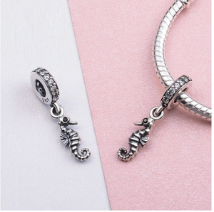 Crystal Seahorse Charm in 925 Sterling Silver