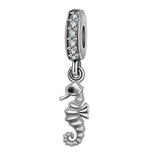 Crystal Seahorse Charm in 925 Sterling Silver