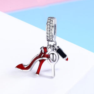Red Stiletto Shoe Dangle Charm 925 Sterling Silver