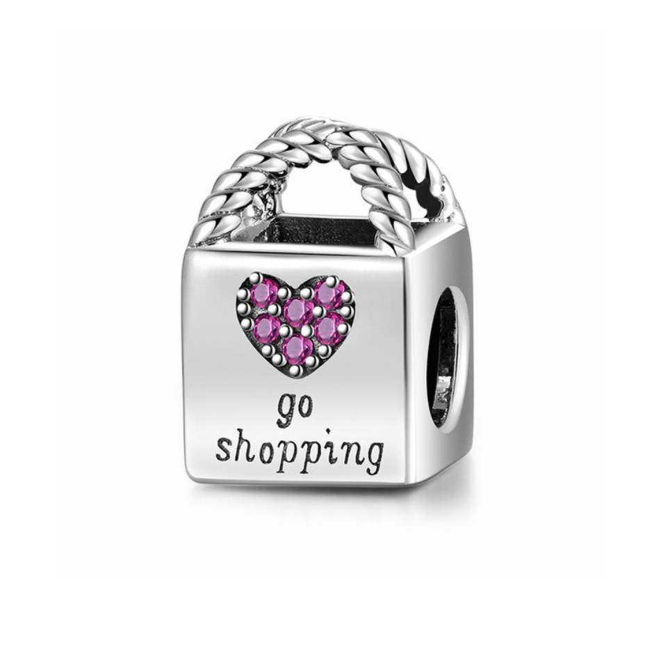 Go Shopping Crystal Bag Charm 925 Sterling Silver