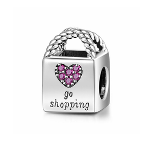 Go Shopping Crystal Bag Charm 925 Sterling Silver