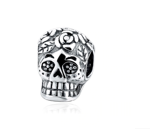 Flower Day of The Dead Skull Charm 925 Sterling Silver