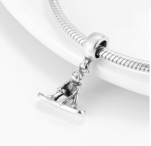 Snow Skiing Charm 925 Sterling Silver