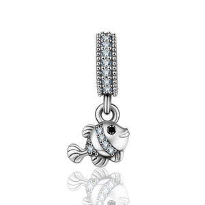 Lucky Crystal Fish Charm 925 Sterling Silver