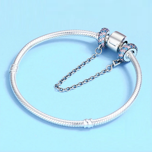 Blue Sparkling Crystal Safety Chain 925 Sterling Silver