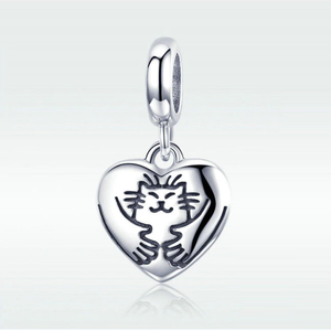 I Love My Cat Heart Hug Dangle Charm 925 Sterling Silver