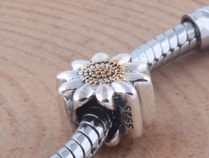 Fresh Sunflower Two Tone Charm 925 Sterling Silver