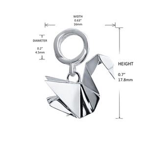 Modern Origami Swan Dangle Charm 925 Sterling Silver