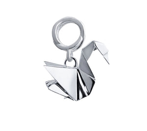 Modern Origami Swan Dangle Charm 925 Sterling Silver