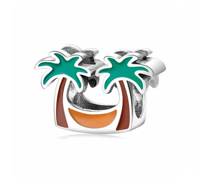 Tropical Vacation Palm Trees Charm 925 Sterling Silver
